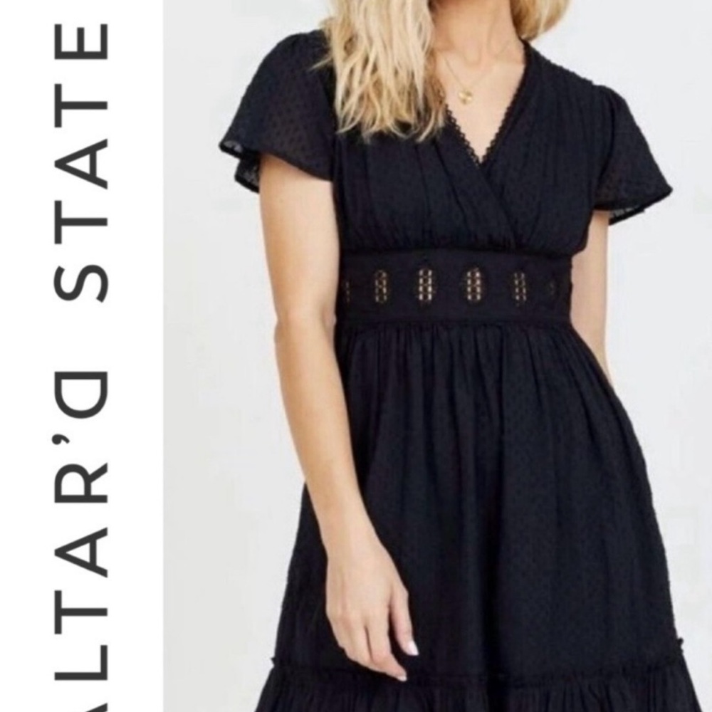 Altar'd State Black Ruffled A-line Midi Dress Size Medium